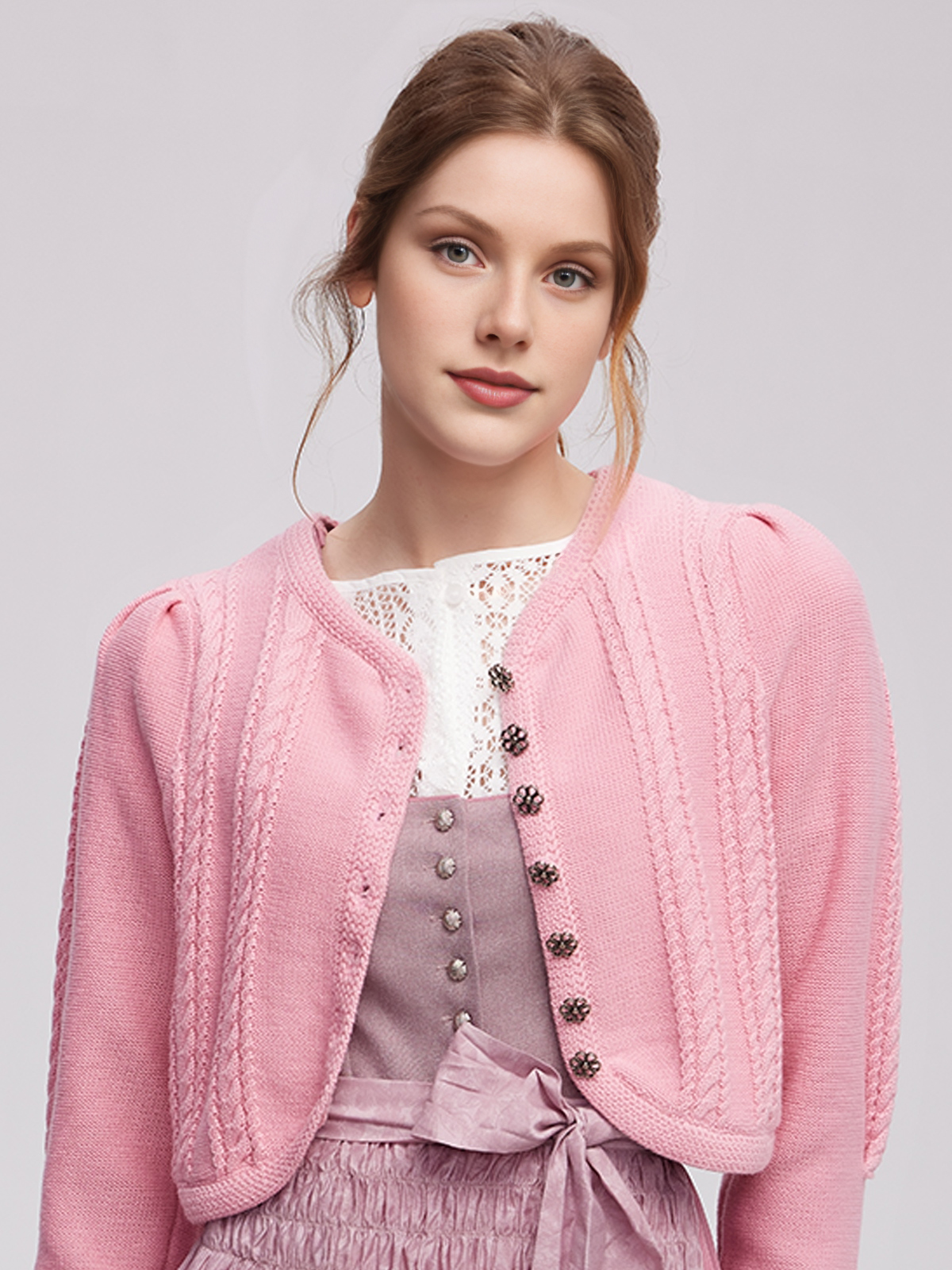 Modernes pinkes Dirndl mit Wildlederelementen