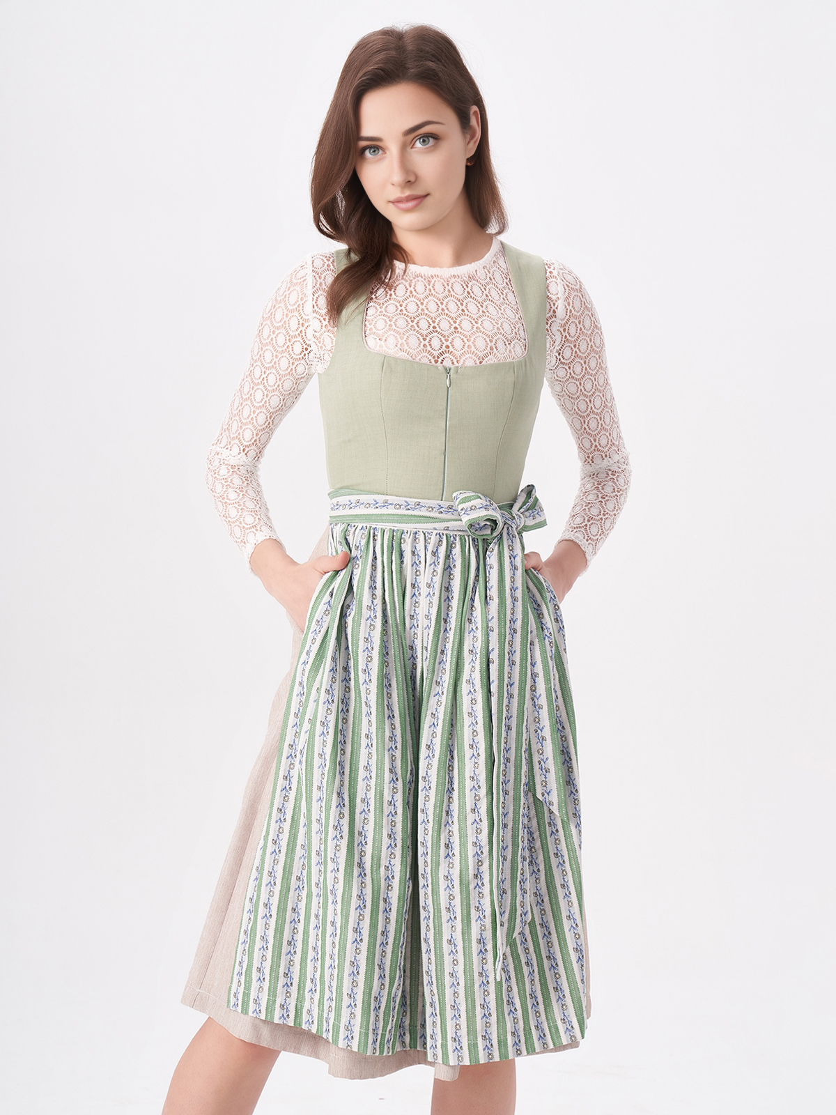 Dirndl schwarz hochgeschlossen in Grün