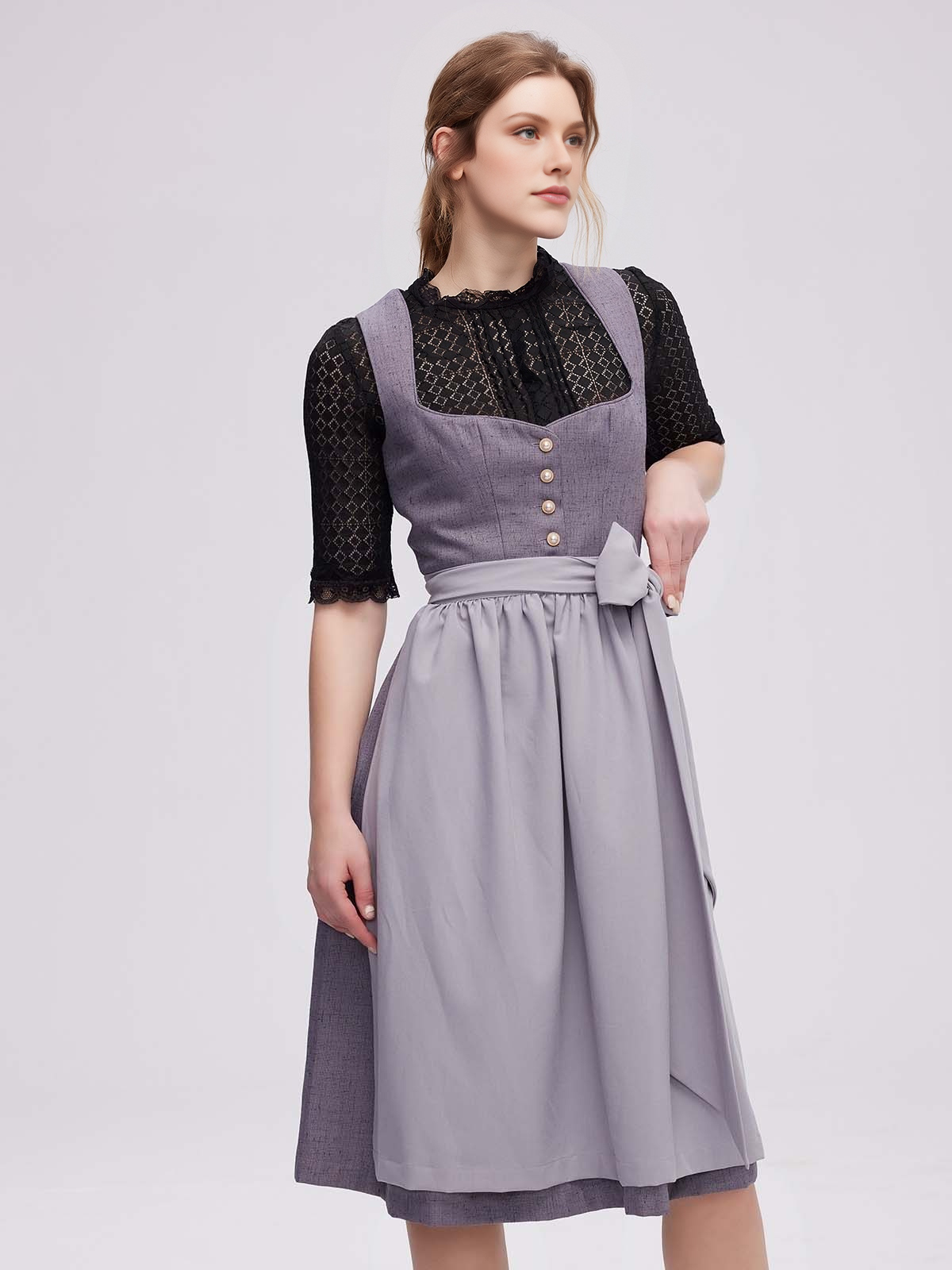 Dirndl mit Samt Oberteil in Grau