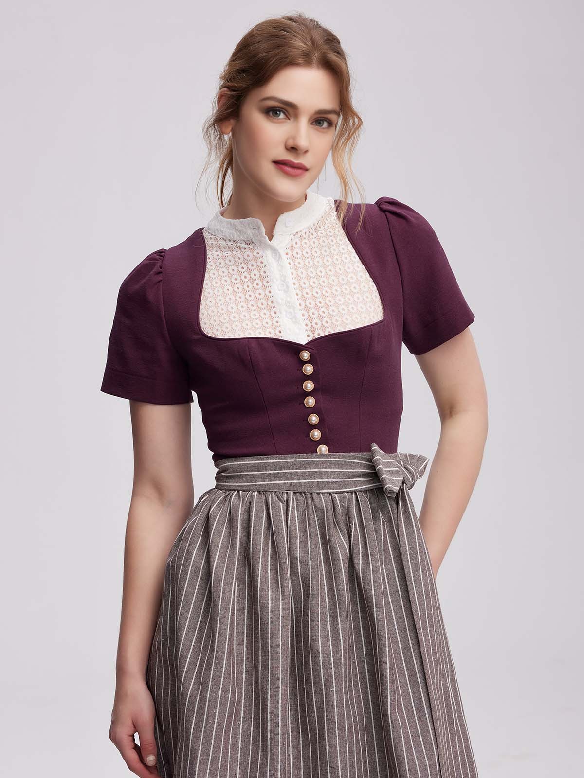 Modernes Dirndl in blau-braun mit eleganter Silhouette