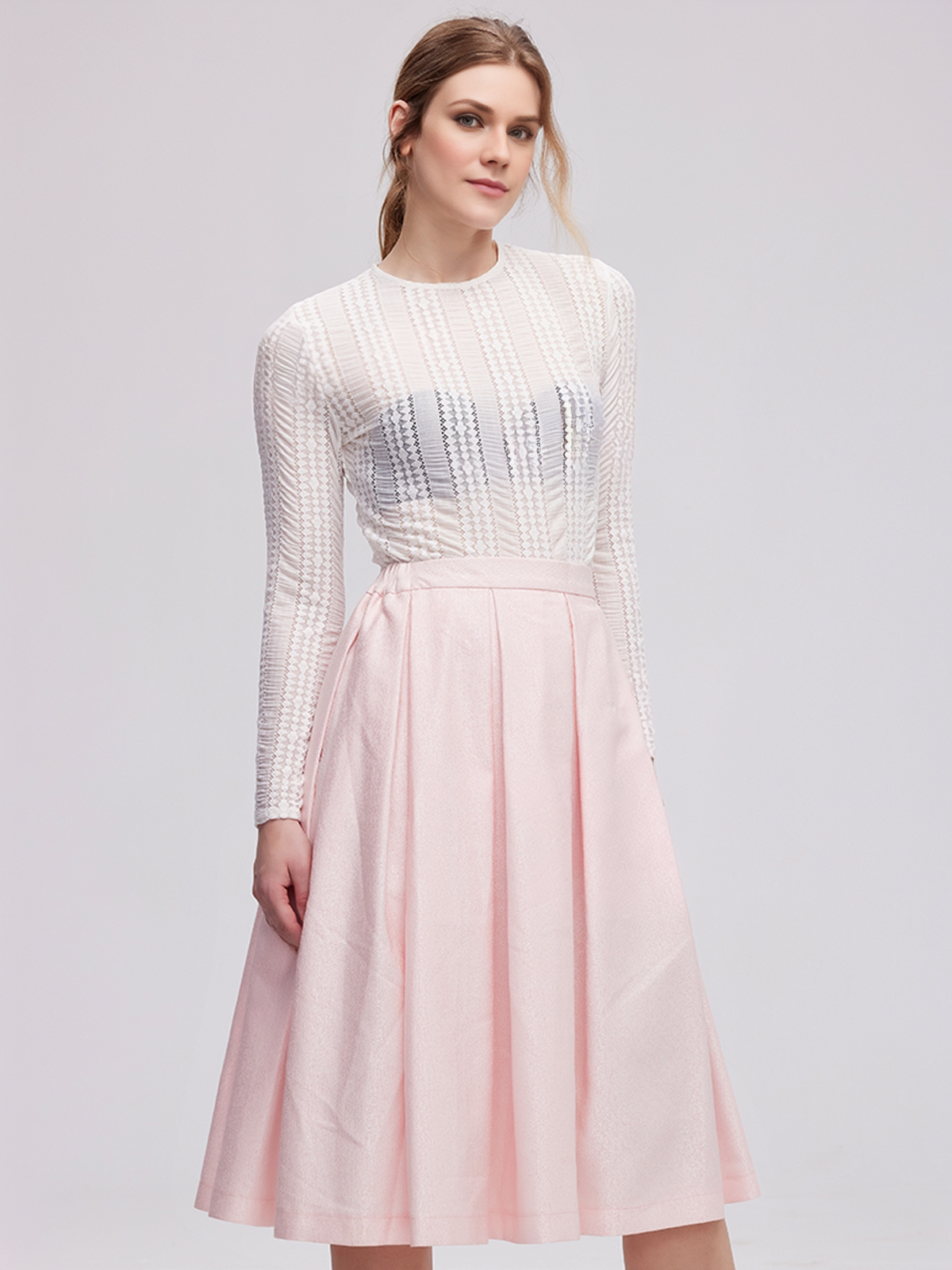Trachtenbluse Spitze Langarm in Rosa