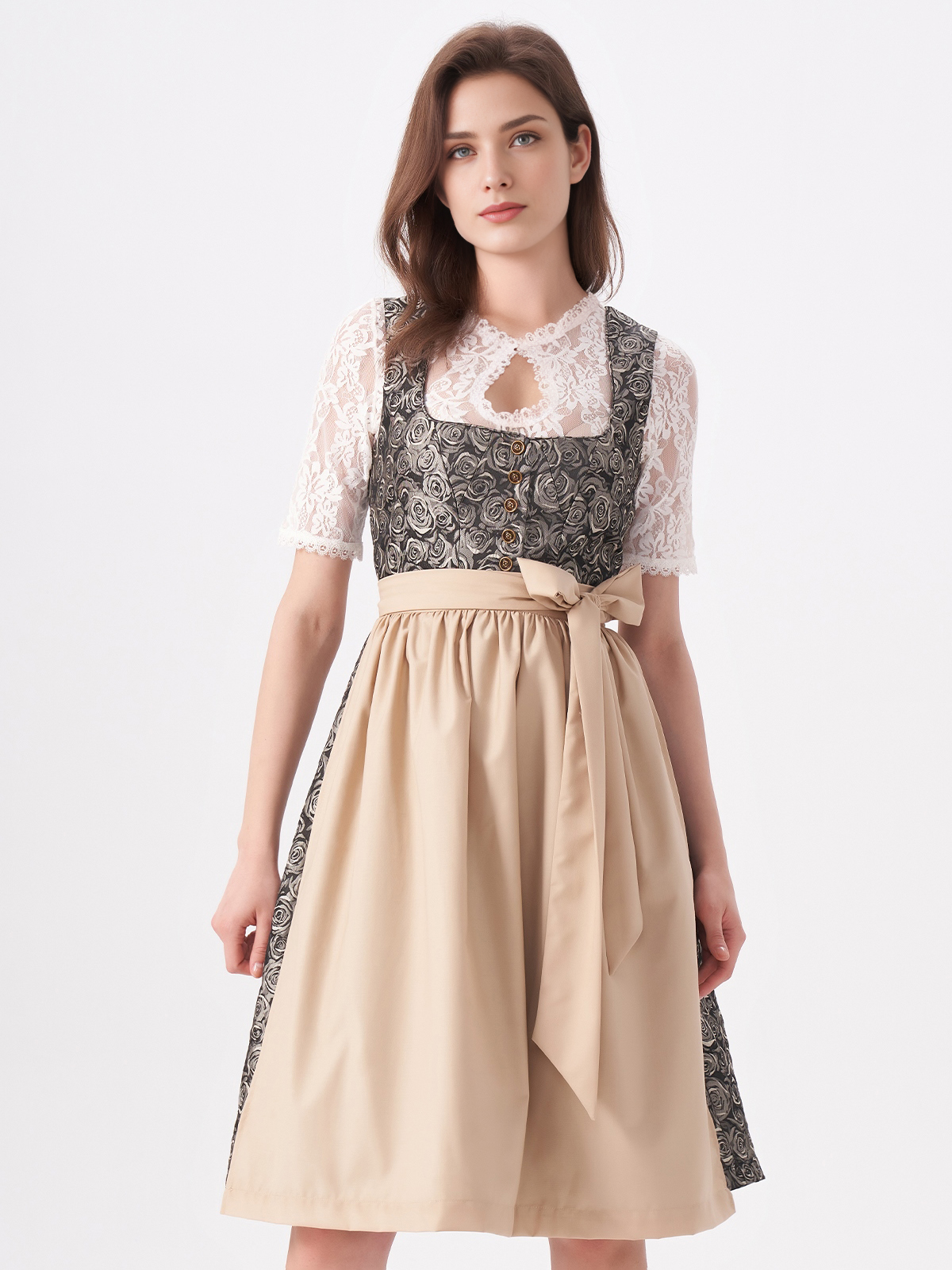 Dirndl in Gelb mit hochgeschlossenem Schnitt