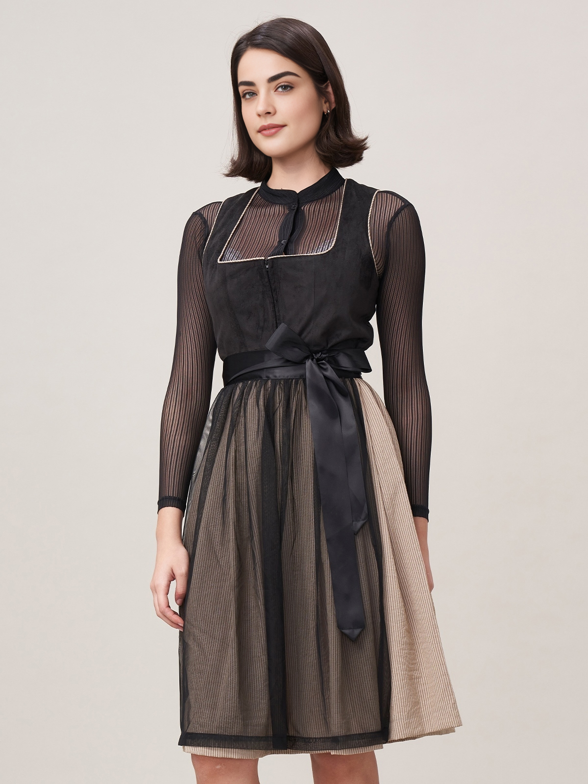 Jacke mit Lederärmeln Damen in Schwarz